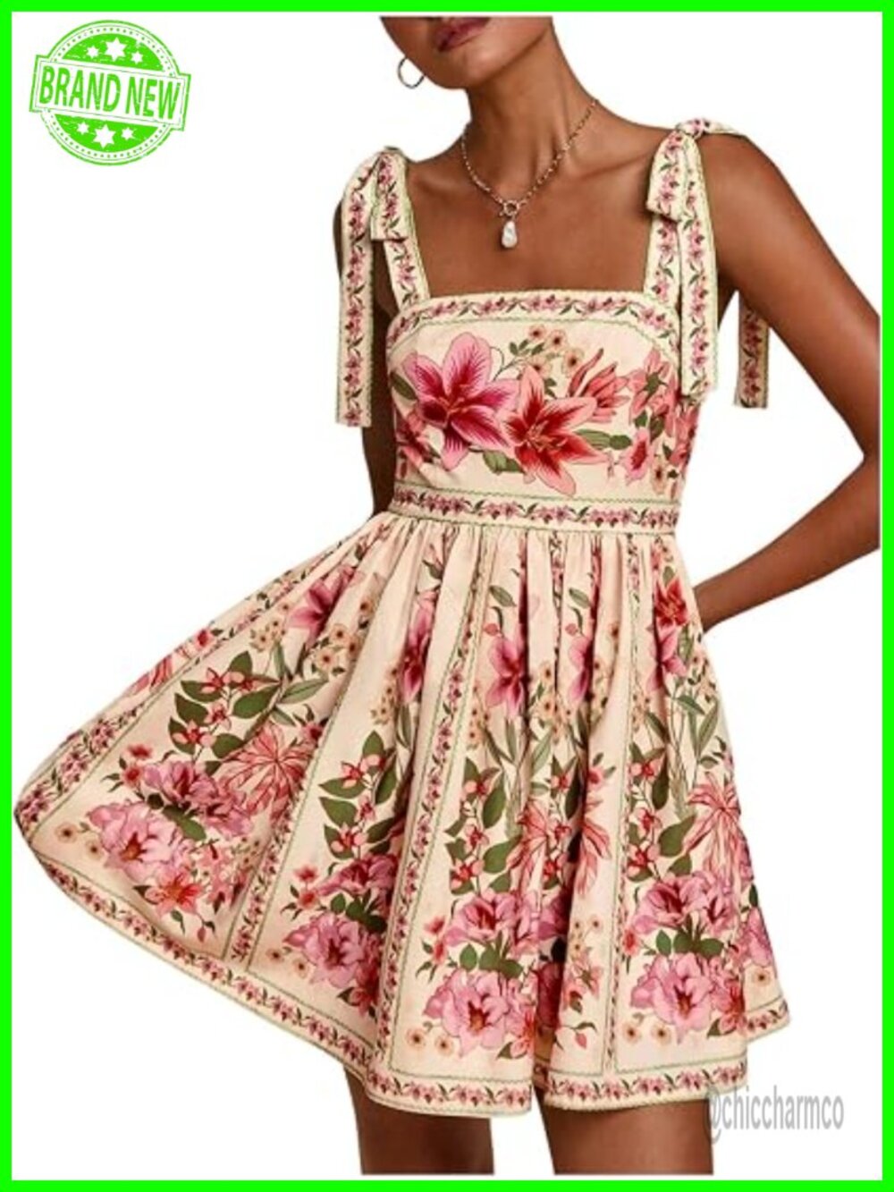Sleeveless Tie Shoulder Floral Smocked Boho Mini Dress with Ruffle Hem